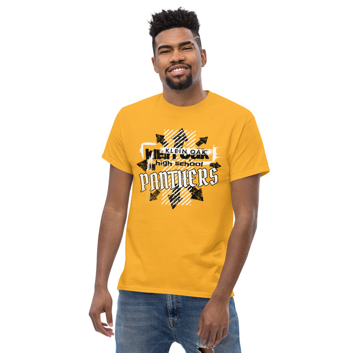 Man wearing a Klein Oak High School Panthers Classic Unisex Gold T-shirt 215