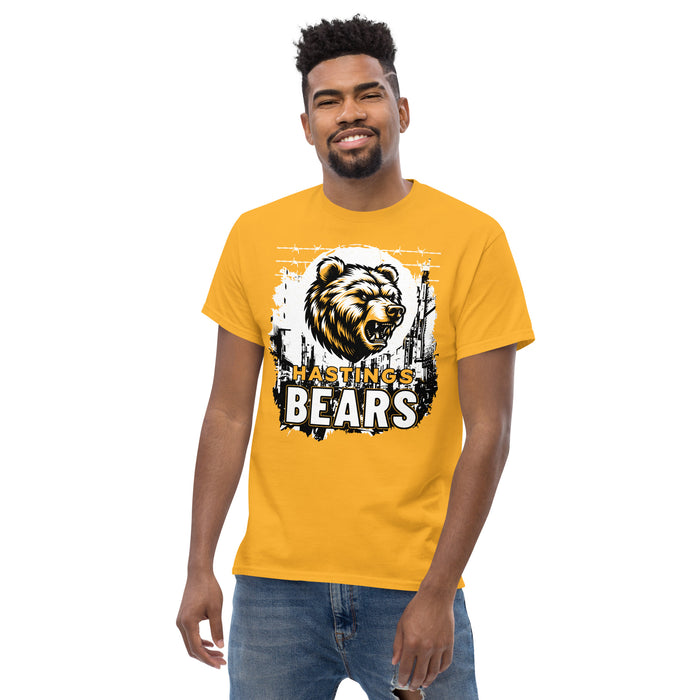 Man wearing Hastings High School Bears Gold Classic Unisex T-shirt 202