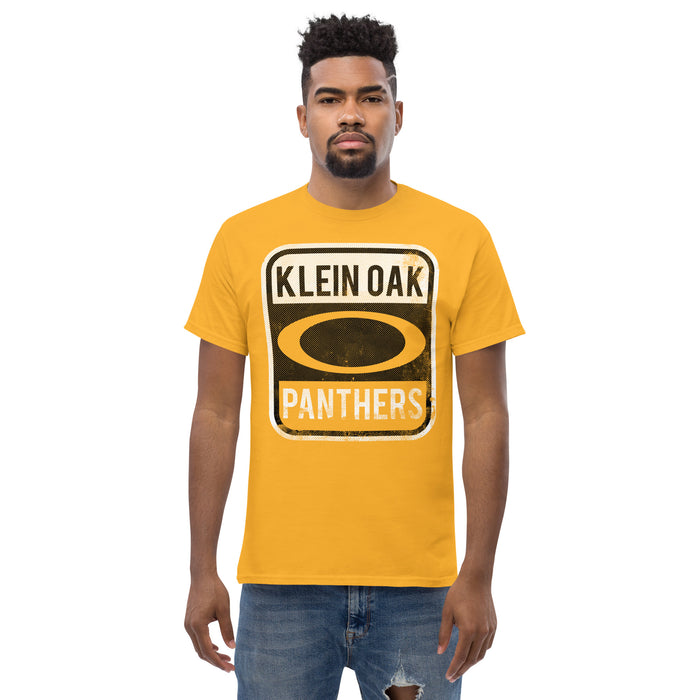 Man wearing a Klein Oak High School Panthers Classic Unisex Gold T-shirt 01