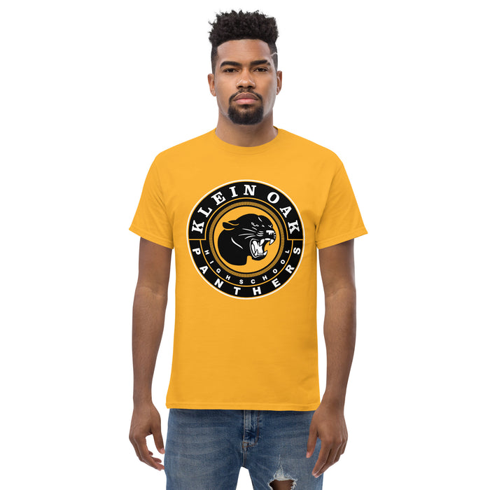 Man wearing a Klein Oak High School Panthers Classic Unisex Gold T-shirt 02