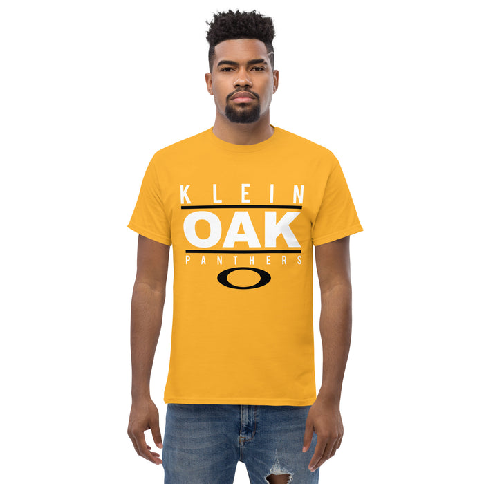 Man wearing a Klein Oak High School Panthers Classic Unisex Gold T-shirt 07