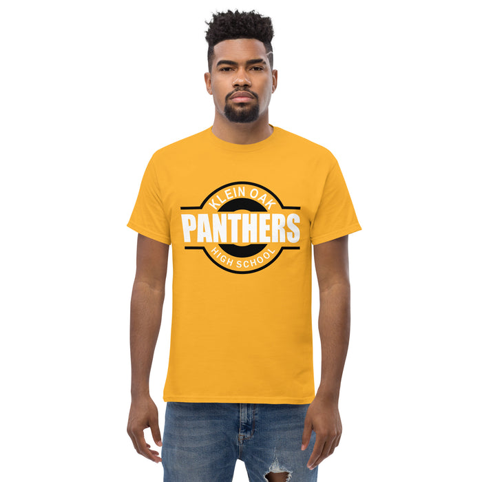 Man wearing a Klein Oak High School Panthers Classic Unisex Gold T-shirt 11