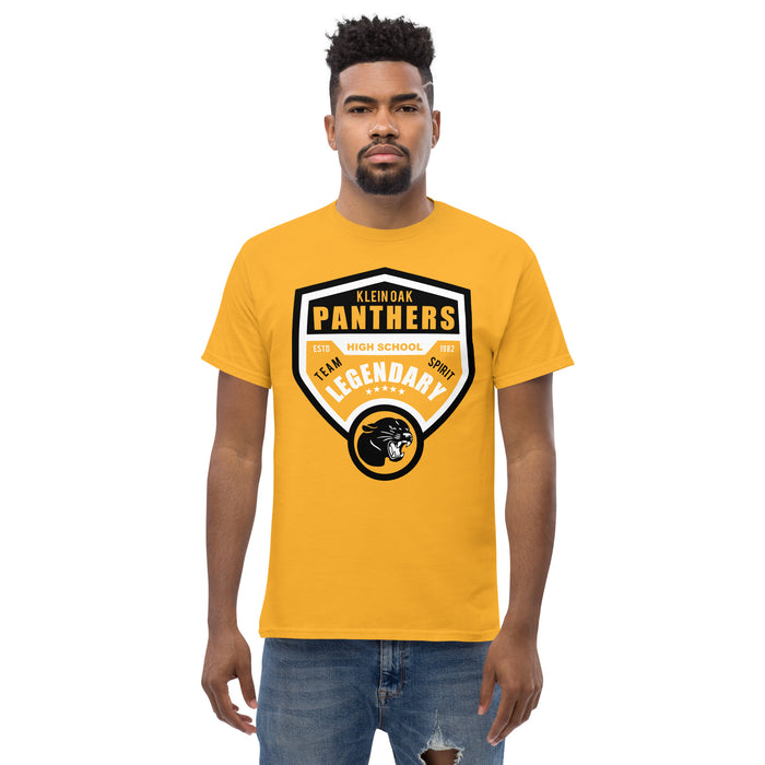 Man wearing a Klein Oak High School Panthers Classic Unisex Gold T-shirt 14