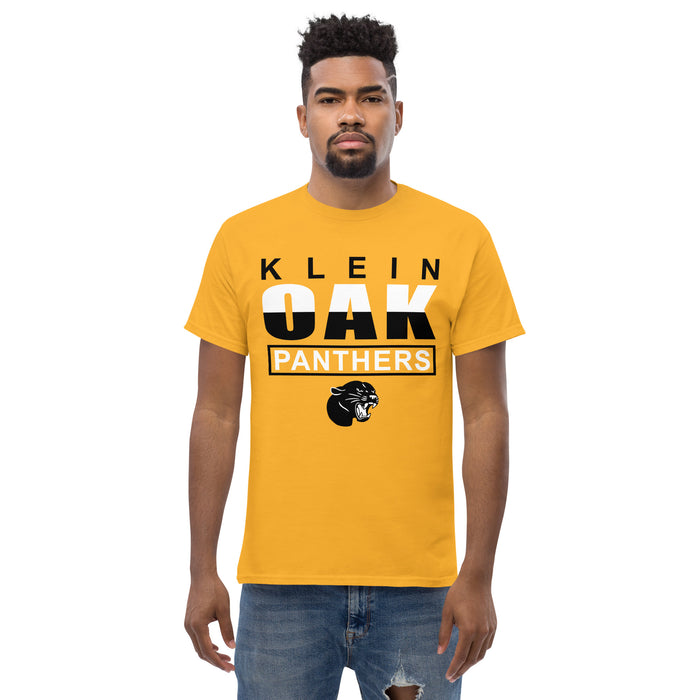 Man wearing a Klein Oak High School Panthers Classic Unisex Gold T-shirt 29