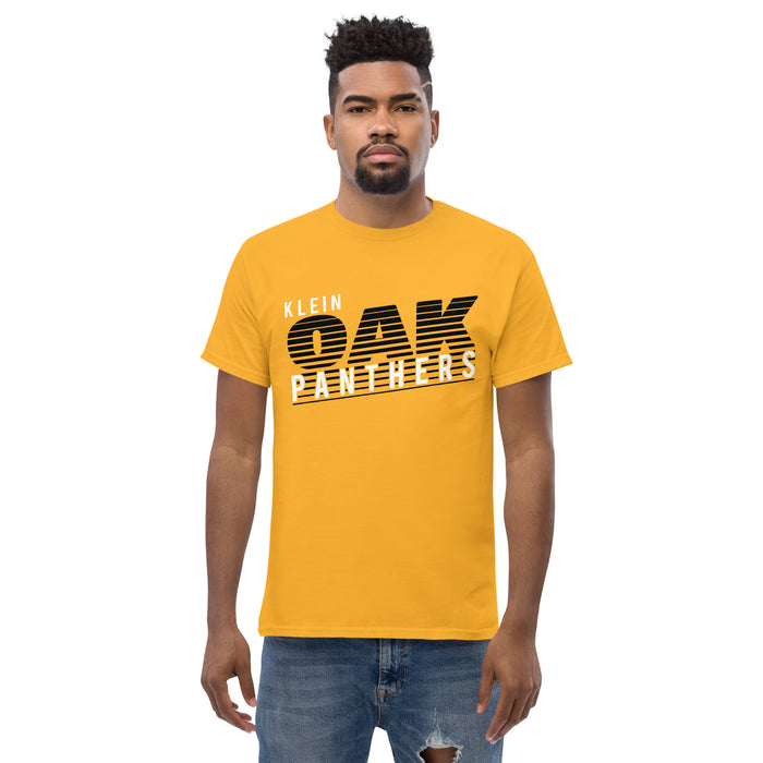 Man wearing a Klein Oak High School Panthers Classic Unisex Gold T-shirt 32