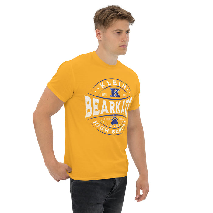 Man wearing a Klein High School Bearkats Classic Unisex Gold T-shirt 201a