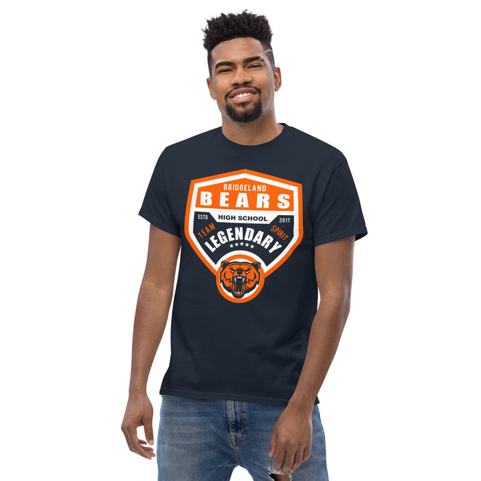 Man wearing a Bridgeland High School Bears Classic Unisex Navy T-shirt 14