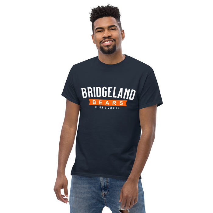 Man wearing a Bridgeland High School Bears Classic Unisex Navy T-shirt 21