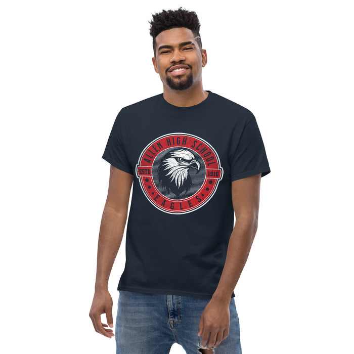 Man wearing a Allen High School Eagles Classic Unisex Navy T-shirt 207a