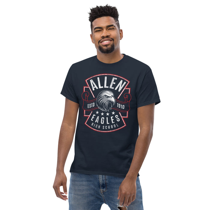 Man wearing a Allen High School Eagles Classic Unisex Navy T-shirt 211a