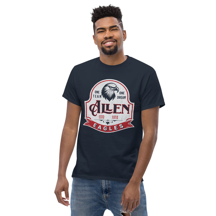 Man wearing a Allen High School Eagles Classic Unisex Navy T-shirt 215a