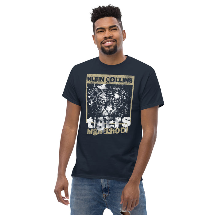 Man wearing a Klein Collins High School Tigers Classic Unisex Navy T-shirt 202a