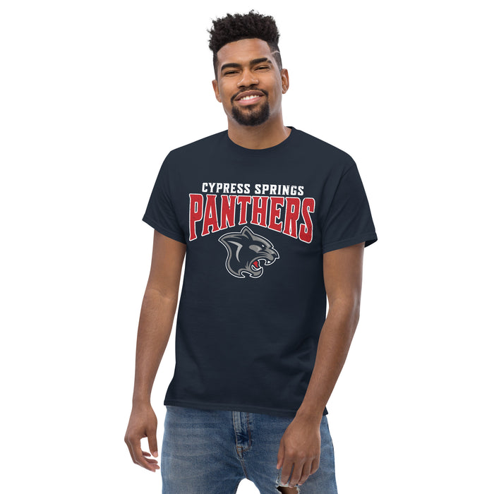 Man wearing Cypress Springs High School Panthers Navy Classic Unisex T-shirt 222