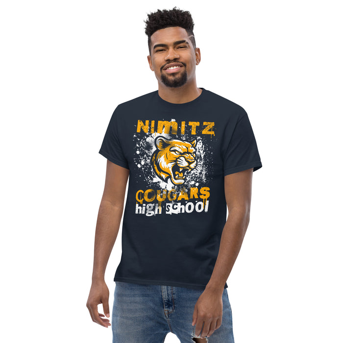 Man wearing Nimitz High School Cougars Navy Blue Classic Unisex T-shirt 205