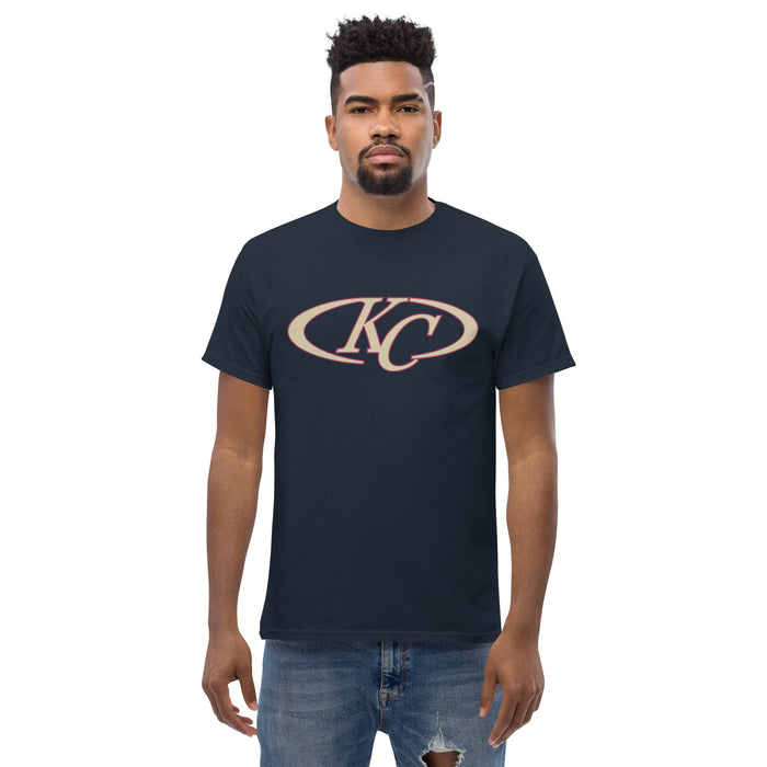 Man wearing a Klein Collins High School Tigers Classic Unisex Navy T-shirt 08