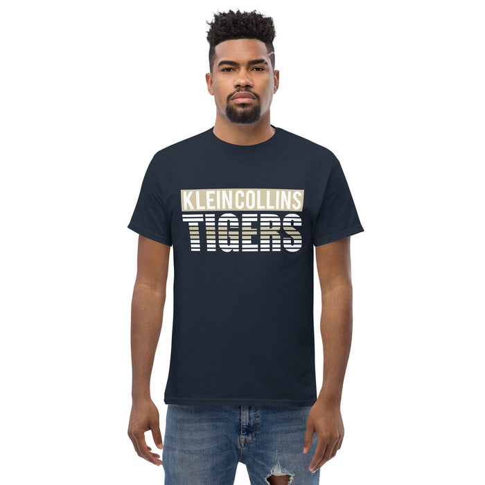 Man Wearing a Klein Collins High School Tigers Classic Unisex Navy T-shirt 35