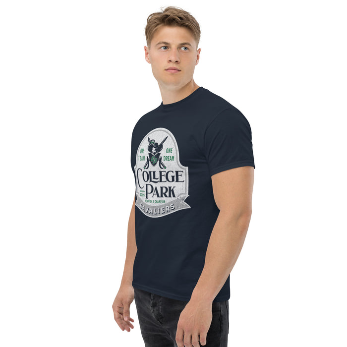 Man wearing a College Park High School Cavaliers Classic Unisex Navy T-shirt 208