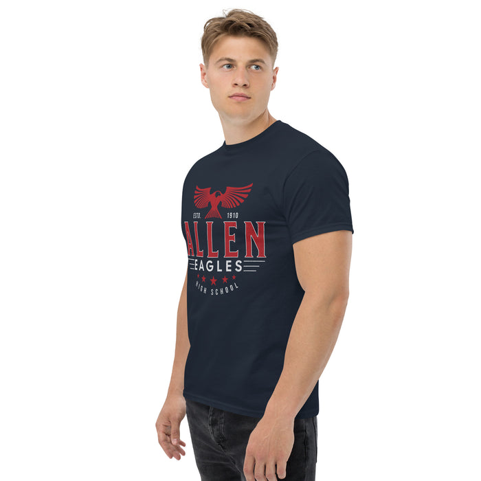 Man wearing a Allen High School Eagles Classic Unisex Navy T-shirt 203