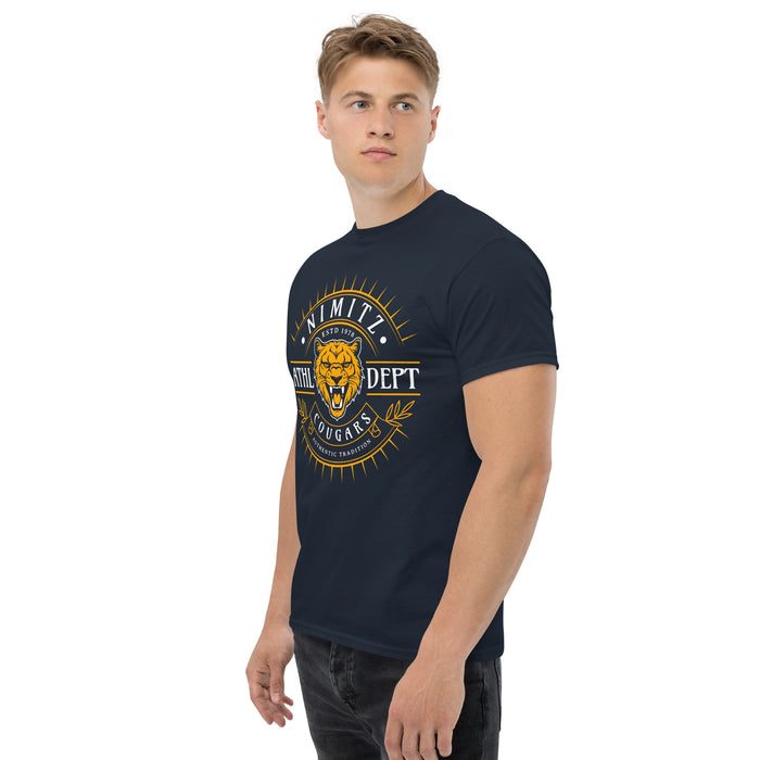 Side view of Nimitz High School Cougars Navy Blue Classic Unisex T-shirt 201