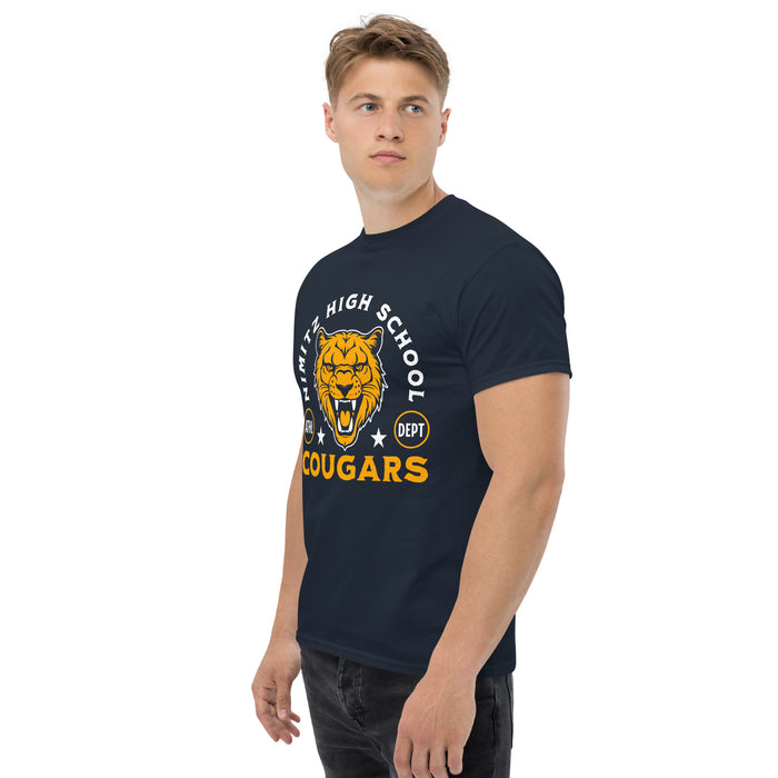 Side view of Nimitz High School Cougars Navy Blue Classic Unisex T-shirt 208