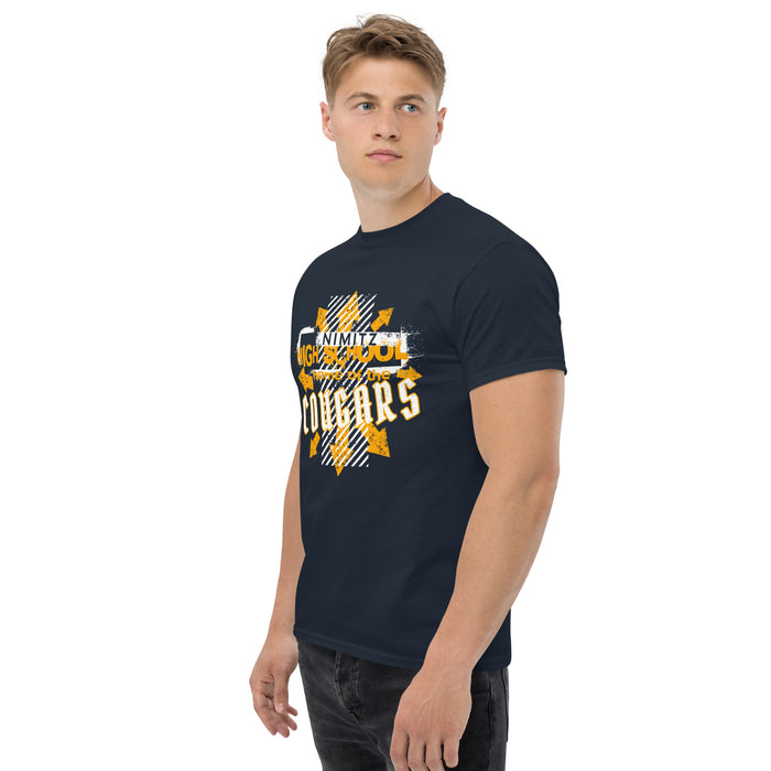 Side view of Nimitz High School Cougars Navy Blue Classic Unisex T-shirt 210