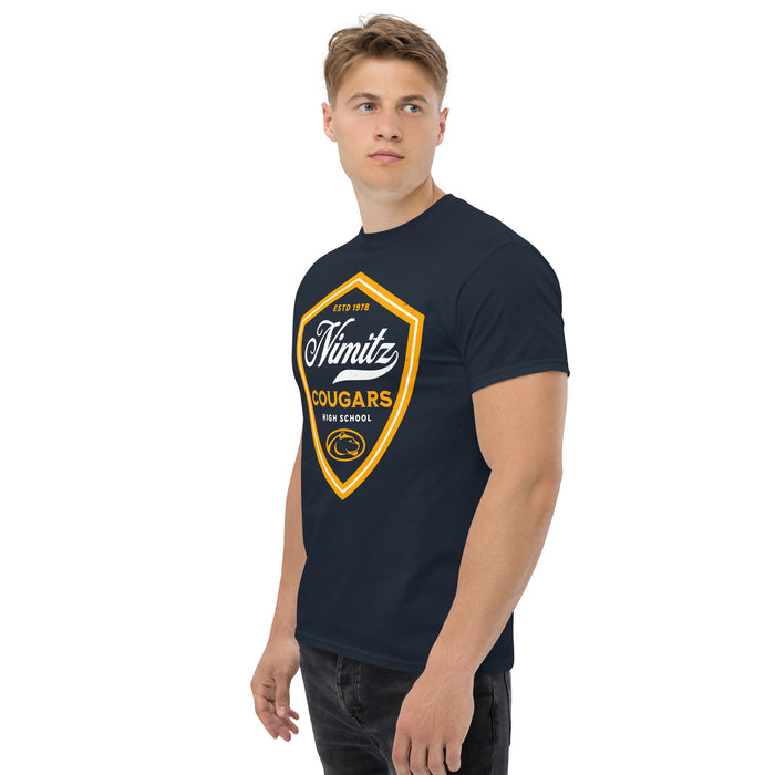 Side view of Nimitz High School Cougars Navy Blue Classic Unisex T-shirt 225