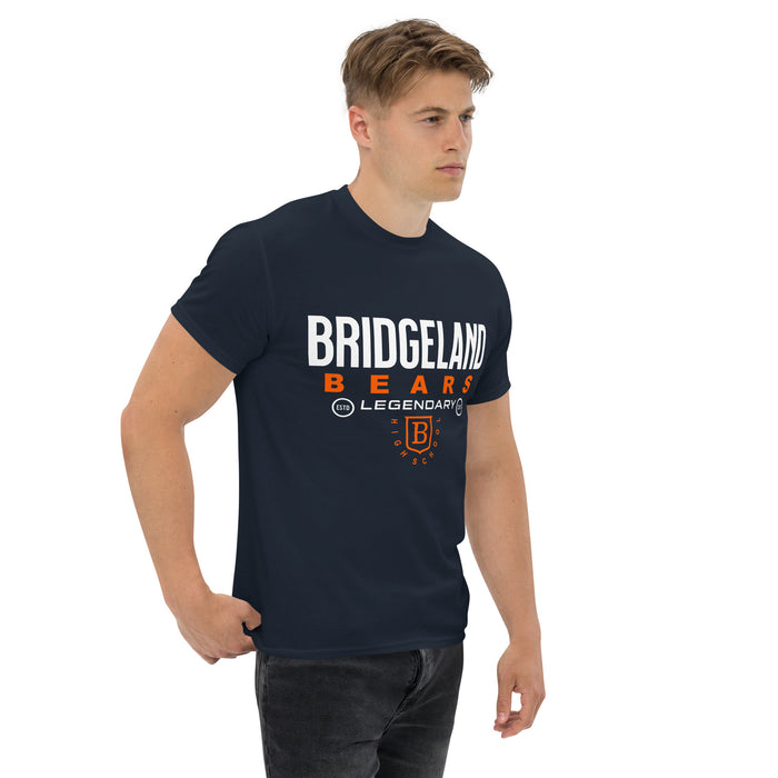 Man wearing a Bridgeland High School Bears Classic Unisex Navy T-shirt 03a