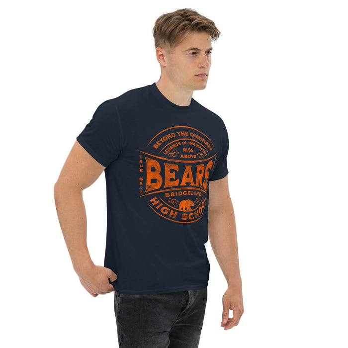 Man wearing a Bridgeland High School Bears Classic Unisex Navy T-shirt 10a