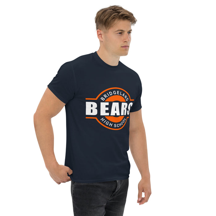 Man wearing a Bridgeland High School Bears Classic Unisex Navy T-shirt 11a