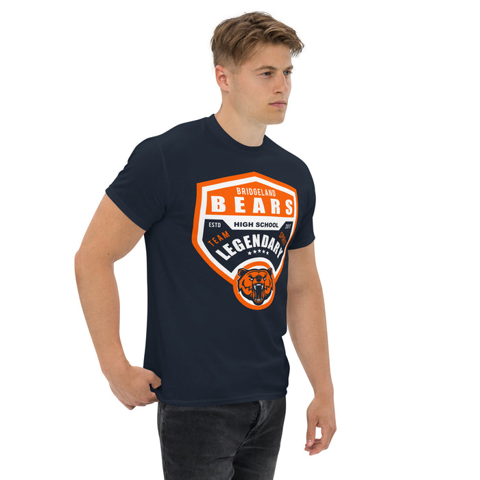 Man wearing a Bridgeland High School Bears Classic Unisex Navy T-shirt 14a