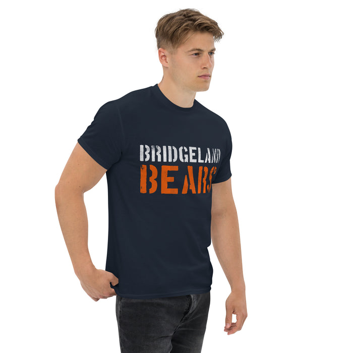 Man wearing a Bridgeland High School Bears Classic Unisex Navy T-shirt 17a