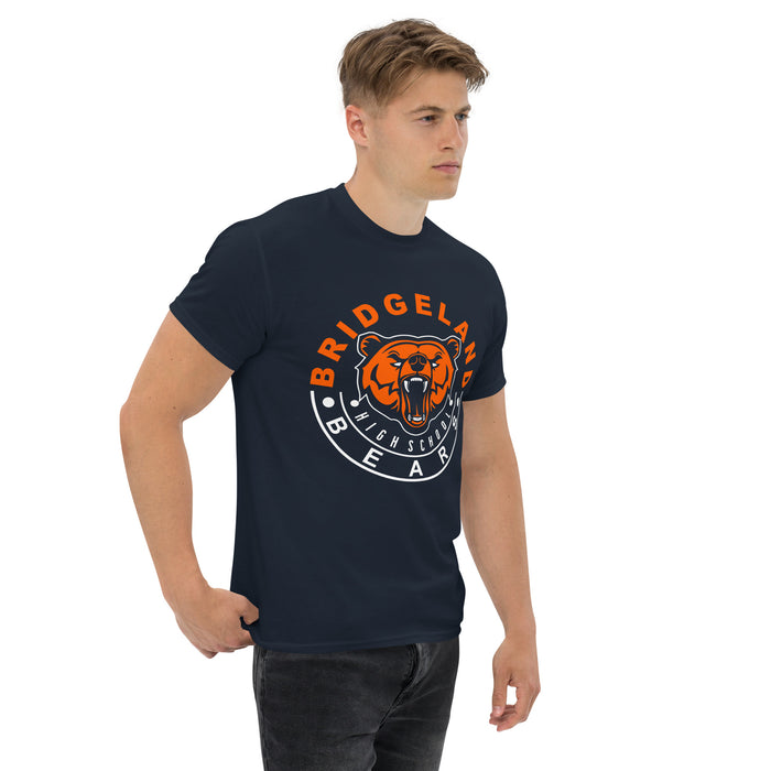 Man wearing a Bridgeland High School Bears Classic Unisex Navy T-shirt 19a