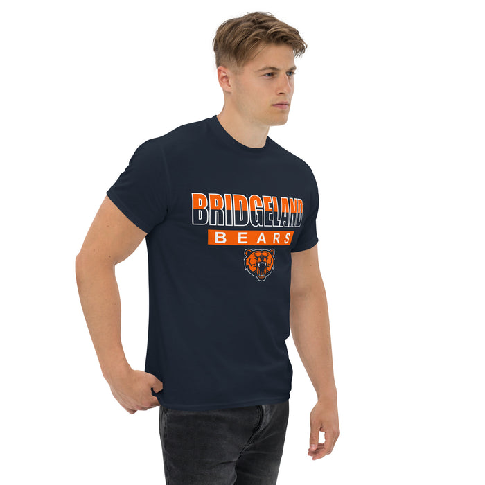 Man wearing a Bridgeland High School Bears Classic Unisex Navy T-shirt 23a