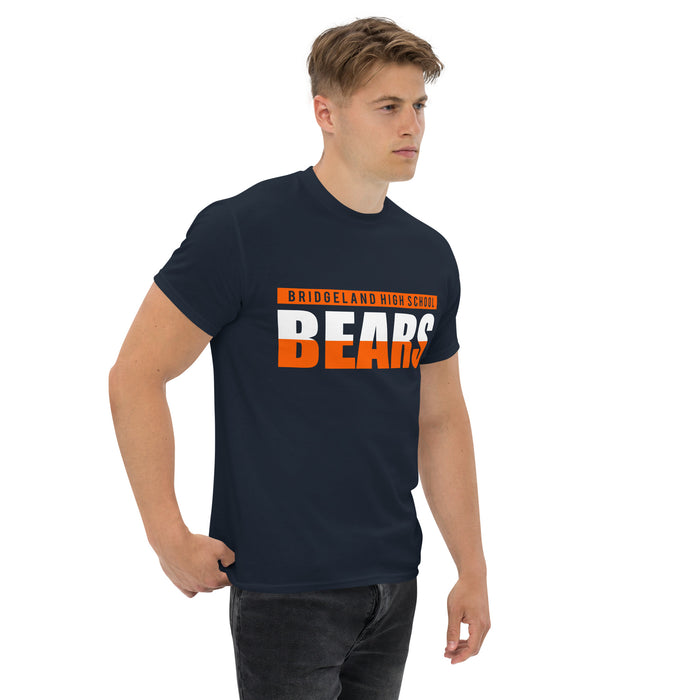 Man wearing a Bridgeland High School Bears Classic Unisex Navy T-shirt 25a