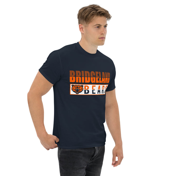 Man wearing a Bridgeland High School Bears Classic Unisex Navy T-shirt 31a