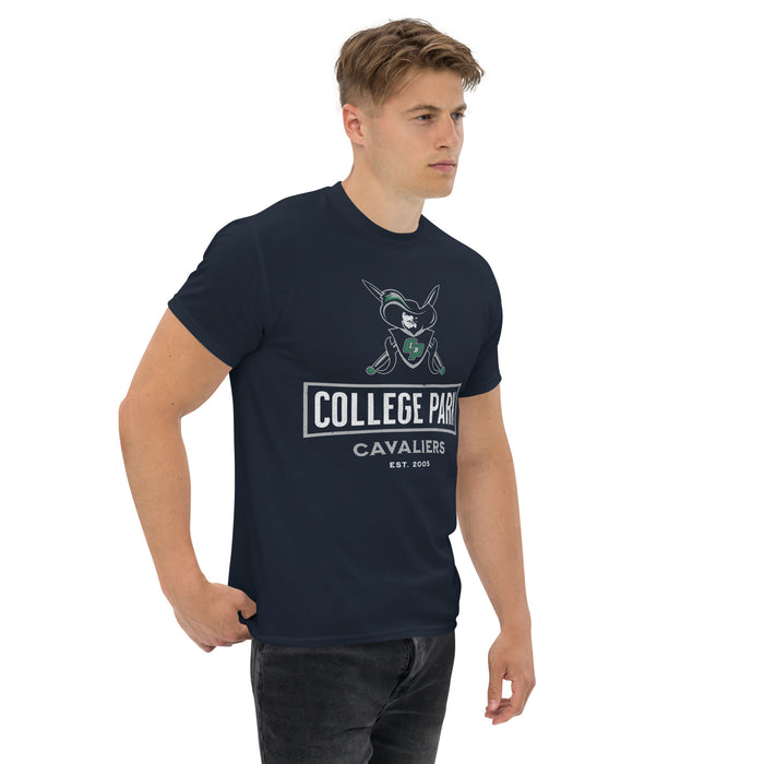 Man wearing a College Park High School Cavaliers Classic Unisex Navy T-shirt 204