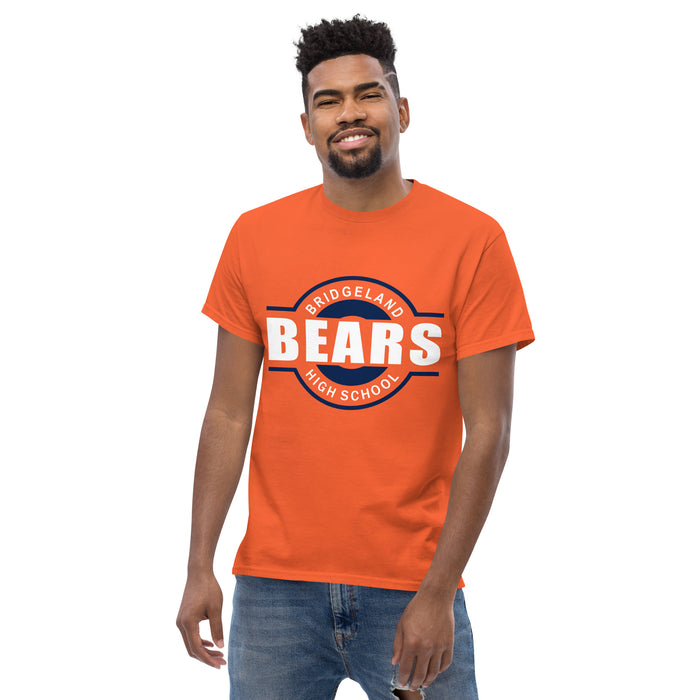 Man wearing a Bridgeland High School Bears Classic Unisex Orange T-shirt 11