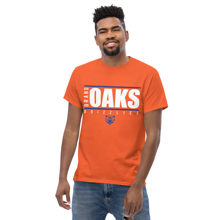 Man wearing a Grand Oaks High School Grizzlies Classic Unisex Orange T-shirt 07