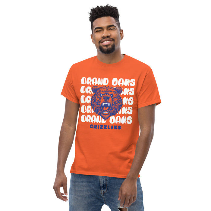 Man wearing a Grand Oaks High School Grizzlies Classic Unisex Orange T-shirt 28