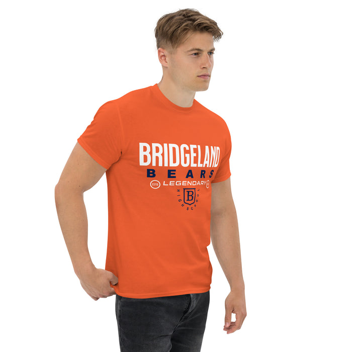 Man wearing a Bridgeland High School Bears Classic Unisex Orange T-shirt 03a