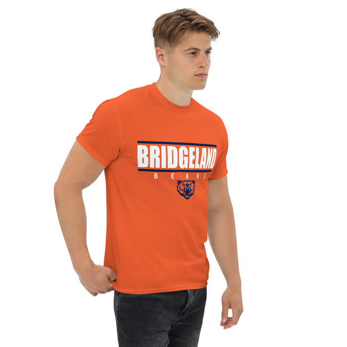 Man wearing a Bridgeland High School Bears Classic Unisex Orange T-shirt 07a