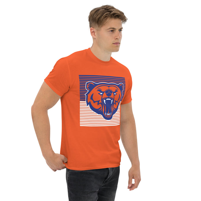 Man wearing a Grand Oaks High School Grizzlies Classic Unisex Orange T-shirt 27a