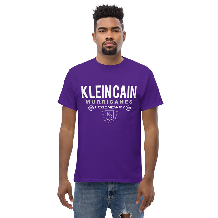 A man wearing a Klein Cain High School Hurricanes Purple Classic T-shirt 03