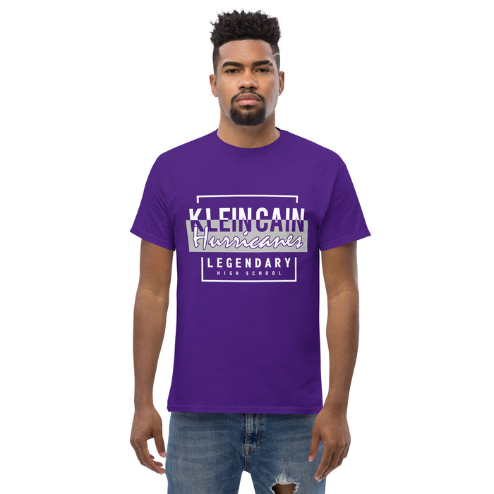 A man wearing a Klein Cain High School Hurricanes Purple Classic T-shirt 05