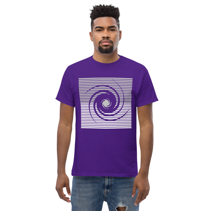 A man wearing a Klein Cain High School Hurricanes Purple Classic T-shirt 27