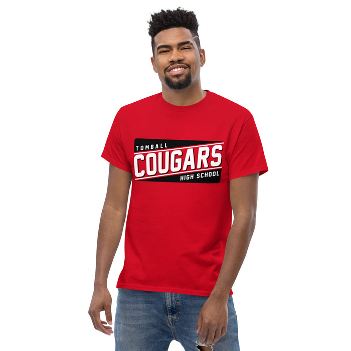 Man wearing a Tomball High School Cougars Classic Unisex Red T-shirt 84