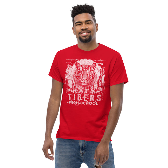 Man wearing a Katy High School Tigers Red Classic Unisex  T-shirt 207