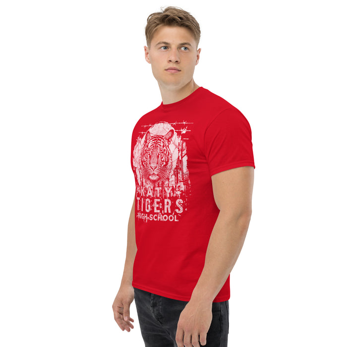 Man wearing a Katy High School Tigers Red Classic Unisex  T-shirt 207a