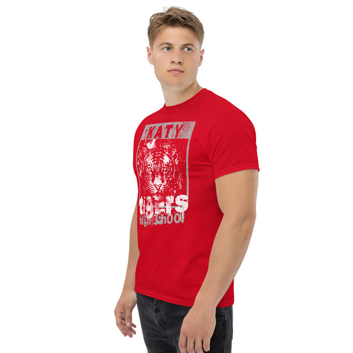 Man wearing a Katy High School Tigers Red Classic Unisex  T-shirt 216a