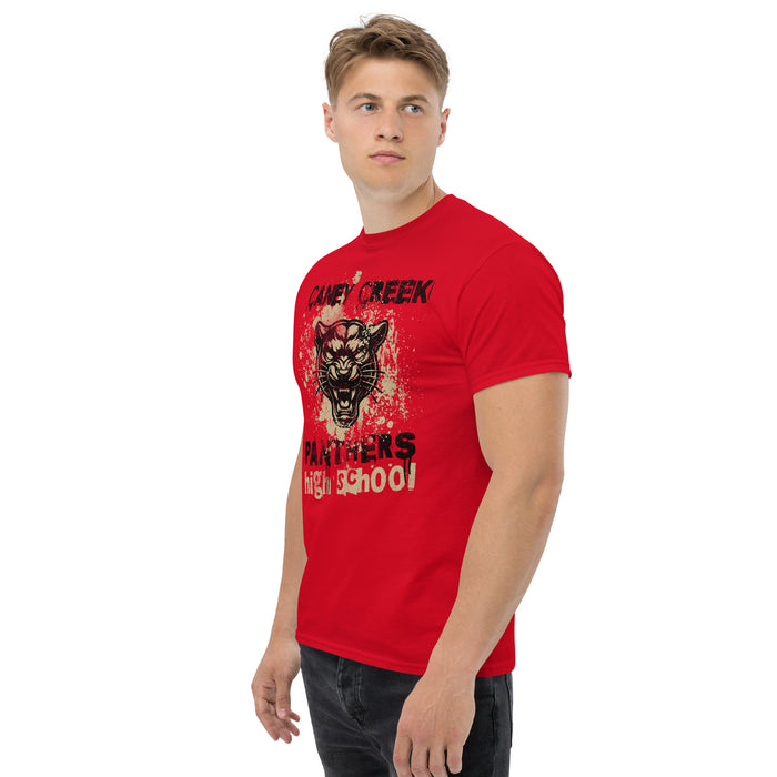 Man wearing Caney Creek High School Panthers Red Classic Unisex T-shirt 205a